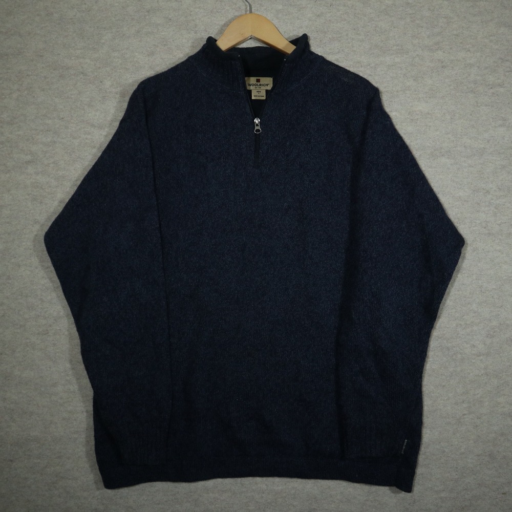 Woolrich Mens Large 100% Wool Quarter Zip Pullover Sweater Deep Navy Heather